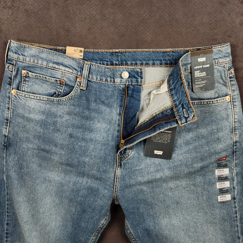 Levis 505 Jeans Mens 40x30 Blue Regular Straight Leg‎ Stretch Denim NEW
